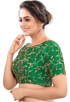 Embroidered Art Silk Blouse in Green