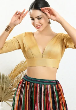 Embroidered Art Silk Blouse in Beige and Multicolor