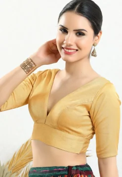 Embroidered Art Silk Blouse in Beige and Multicolor