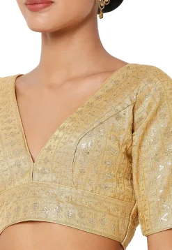 Embroidered Art Silk Blouse in Golden