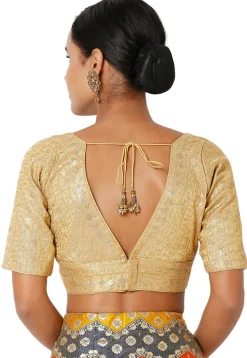 Embroidered Art Silk Blouse in Golden