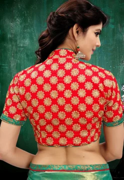 Embroidered Art Silk Blouse in Red