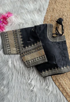 Embroidered Art Silk Blouse in Black