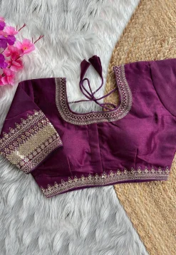 Embroidered Art Silk Blouse in Purple