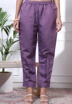Embroidered Art Silk Co Ord Set in Purple