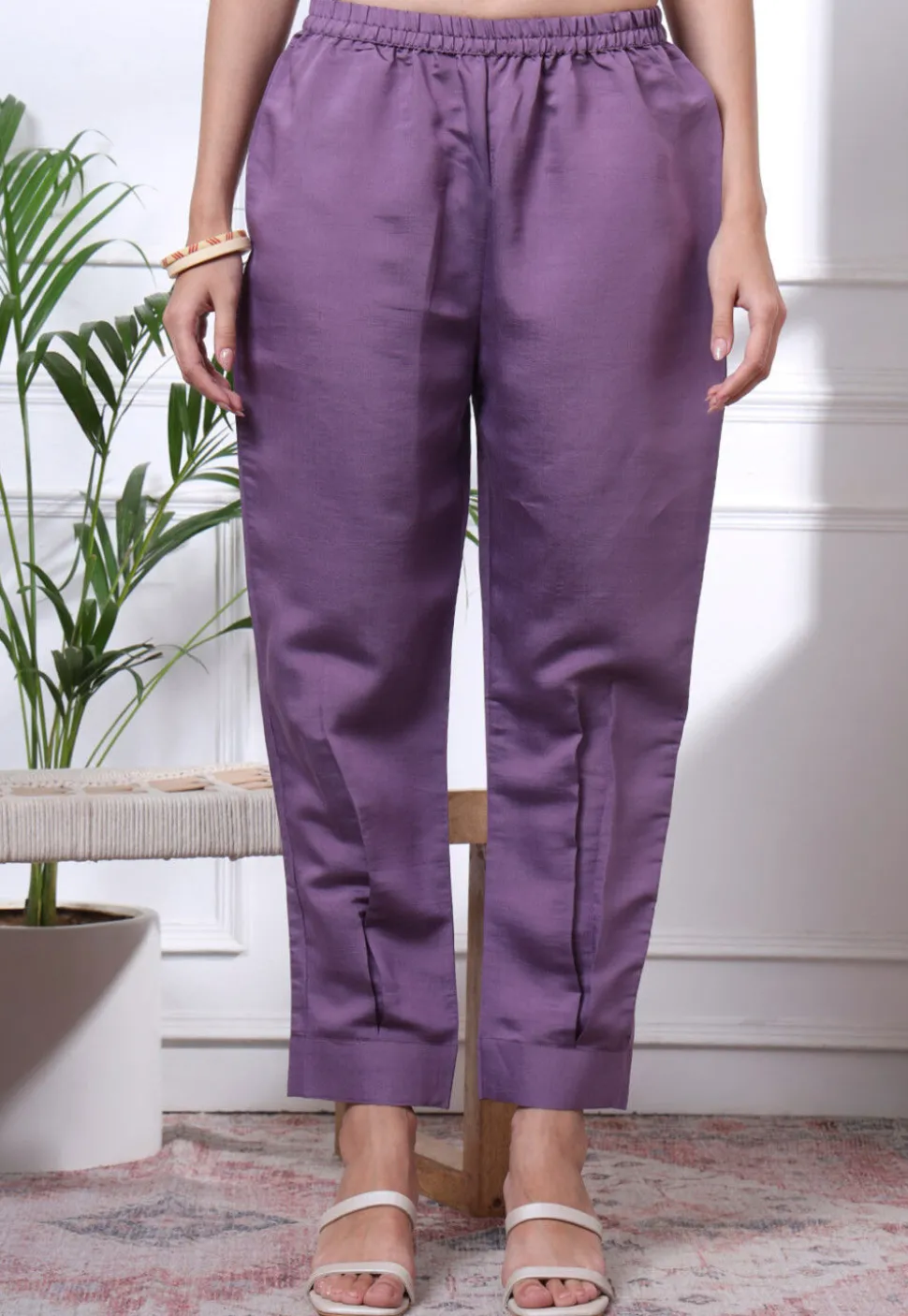 Embroidered Art Silk Co Ord Set in Purple