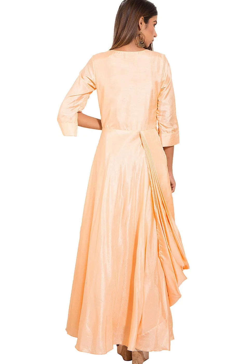 Embroidered Art silk Cowl Style Gown in Light Peach