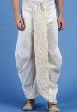 Embroidered Art Silk Dhoti Pant in Cream