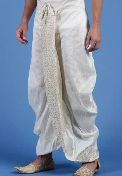 Embroidered Art Silk Dhoti Pant in Cream