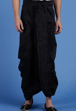 Embroidered Art Silk Dhoti Pant in Black