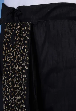 Embroidered Art Silk Dhoti Pant in Black