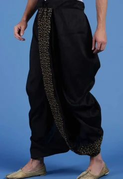 Embroidered Art Silk Dhoti Pant in Black
