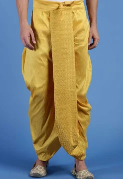 Embroidered Art Silk Dhoti Pant in Mustard