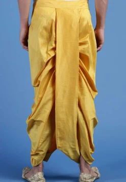 Embroidered Art Silk Dhoti Pant in Mustard