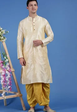 Embroidered Art Silk Dhoti Pant in Mustard
