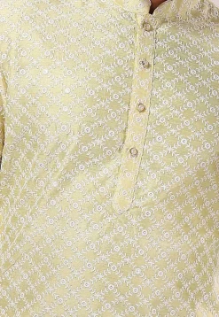 Embroidered Art Silk Dhoti Kurta in Yellow
