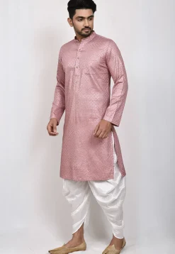 Embroidered Art Silk Dhoti Kurta in Old Rose