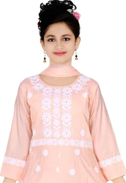 Embroidered Art Silk Gown in Peach