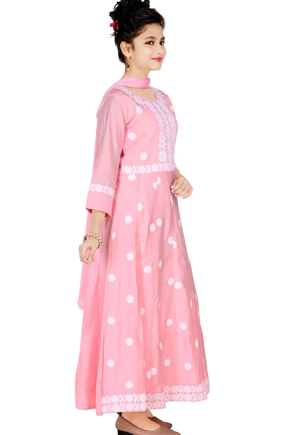 Embroidered Art Silk Gown in Pink