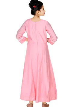 Embroidered Art Silk Gown in Pink
