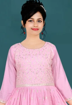 Embroidered Art Silk Gown in Pink