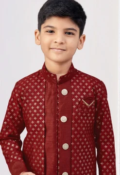 Embroidered Art Silk Jacket Style Sherwani in Maroon