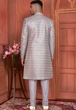 Embroidered Art Silk Jacket Style Sherwani in Light Purple