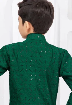 Embroidered Art Silk Jacquard and Banarasi Silk Sherwani in Dark Green
