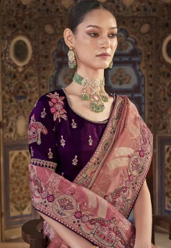Embroidered Art Silk Jacquard Saree in Peach