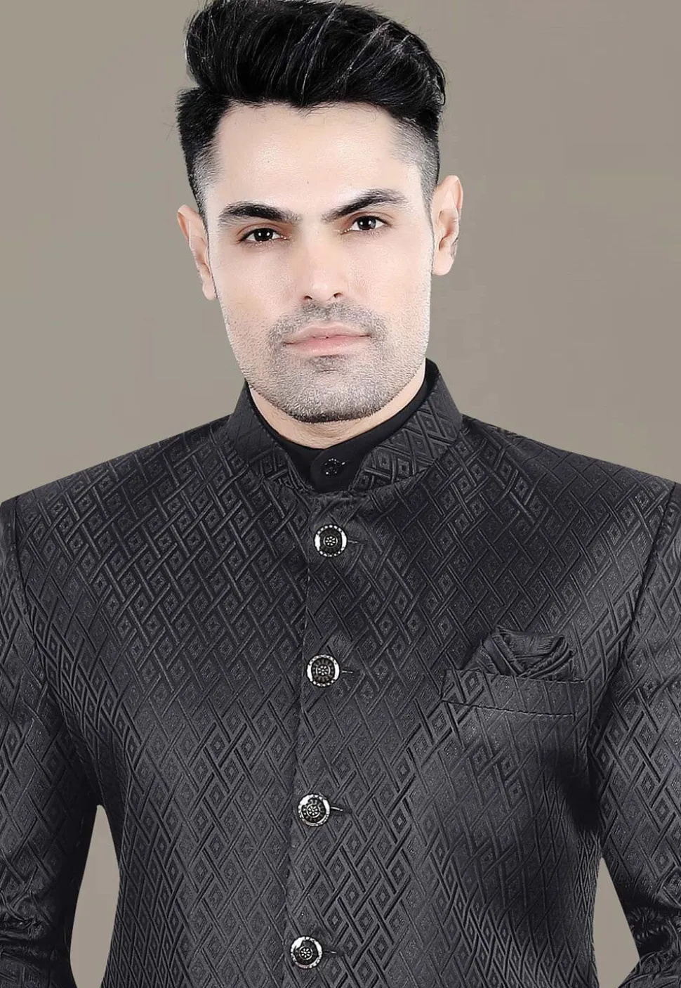 Embroidered Art Silk Jacquard Jodhpuri Jacket in Black