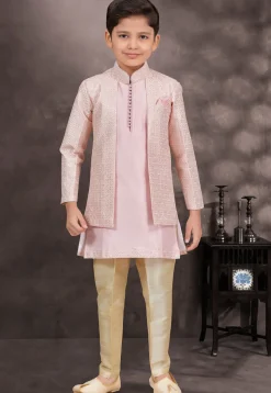 Embroidered Art Silk Jacquard Layered Sherwani in Pink