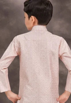 Embroidered Art Silk Jacquard Layered Sherwani in Pink