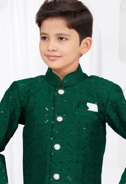 Embroidered Art Silk Jacquard Sherwani in Green