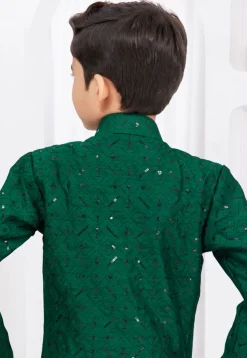 Embroidered Art Silk Jacquard Sherwani in Green