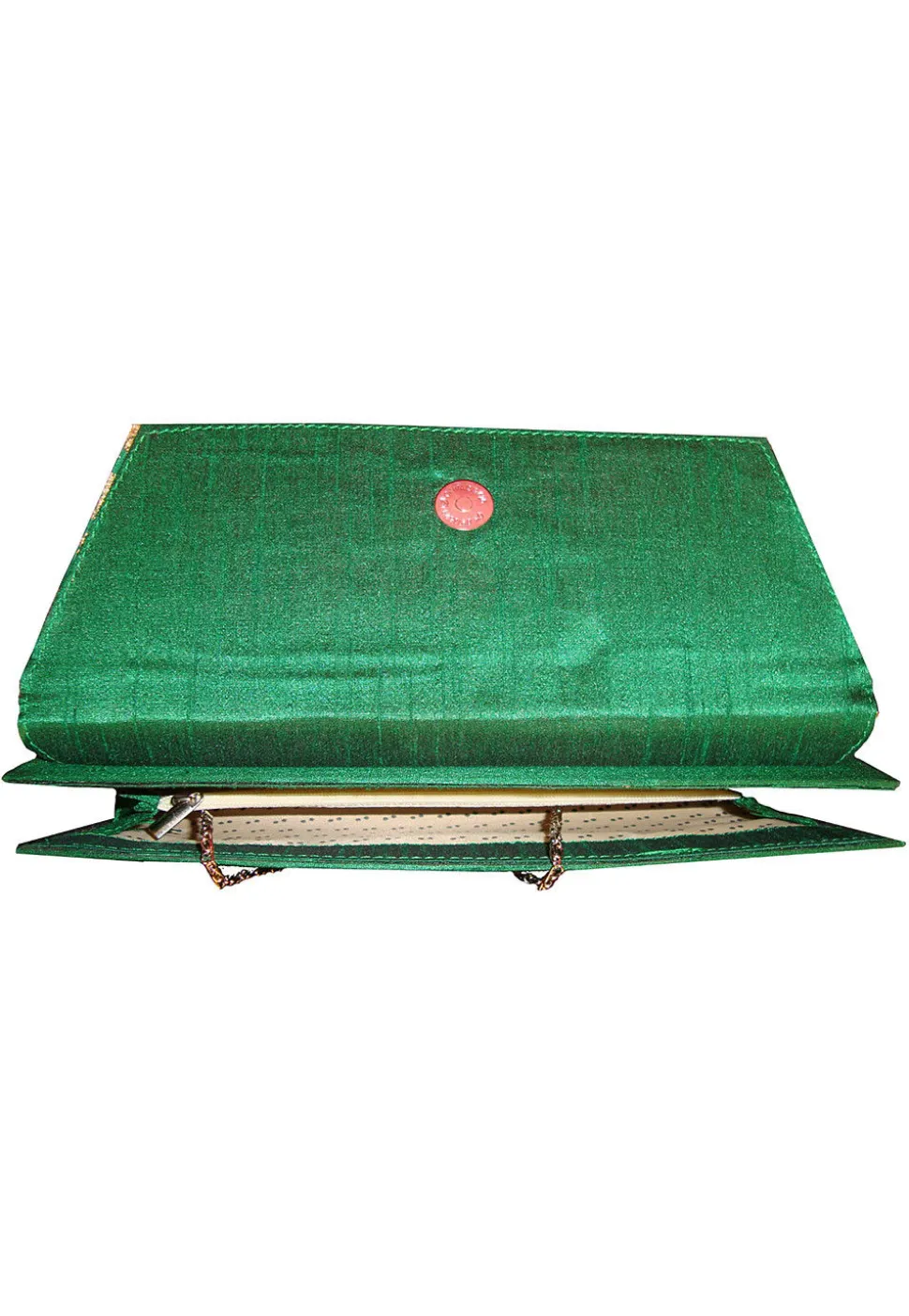 Embroidered Art Silk Jacquard Flap Clutch Bag in Green