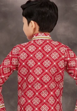 Embroidered Art Silk Jacquard Sherwani in Maroon