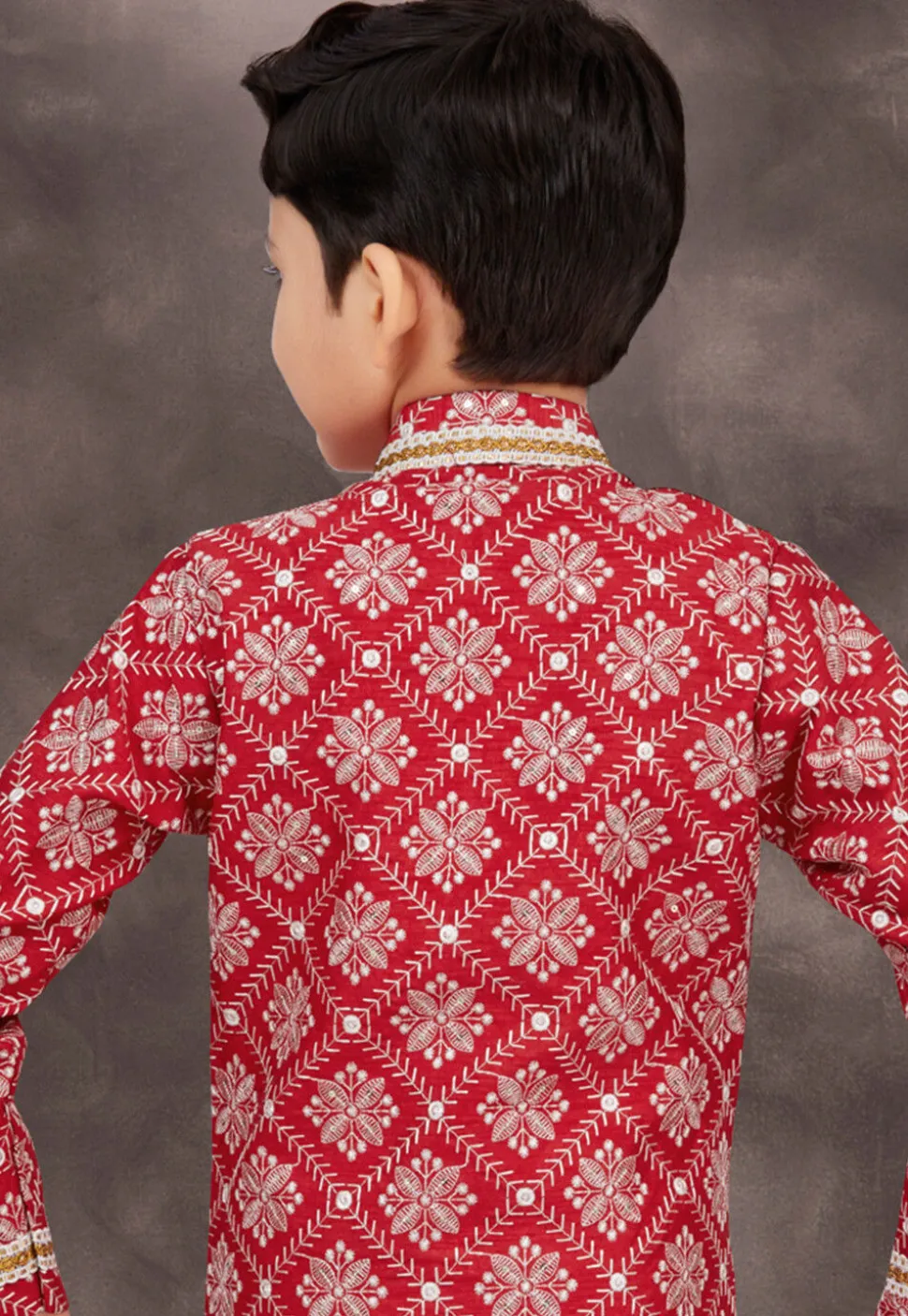 Embroidered Art Silk Jacquard Sherwani in Maroon