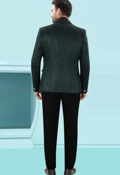 Embroidered Art Silk Jacquard Tuxedo in Dark Green