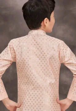 Embroidered Art Silk Jacquard Sherwani in Peach