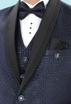 Embroidered Art Silk Jacquard Blazer in Blue