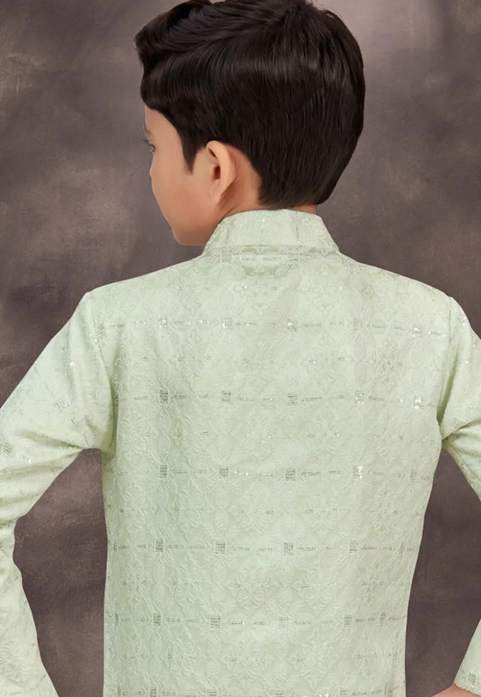 Embroidered Art Silk Jacquard Layered Sherwani in Sea Green