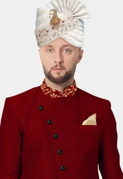 Embroidered Art Silk Jacquard Turban in White