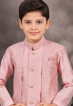 Embroidered Art Silk Jacquard Layered Sherwani in Pink