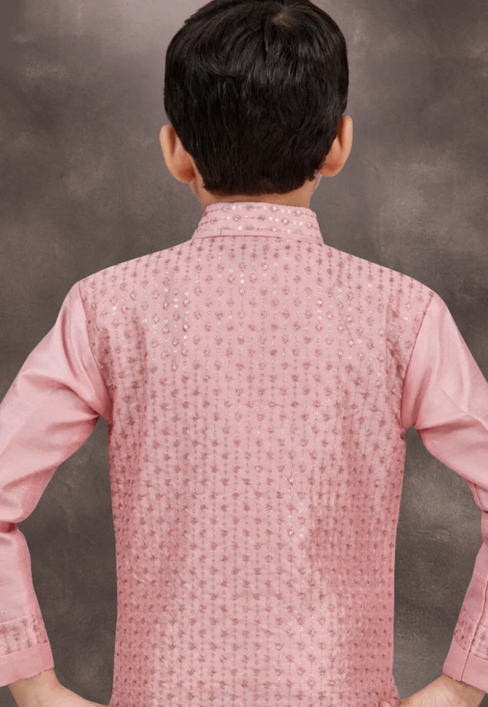 Embroidered Art Silk Jacquard Layered Sherwani in Pink