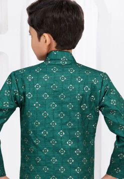 Embroidered Art Silk Jacquard Layered Sherwani in Green