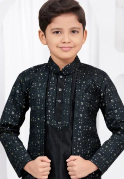 Embroidered Art Silk Jacquard Sherwani in Black