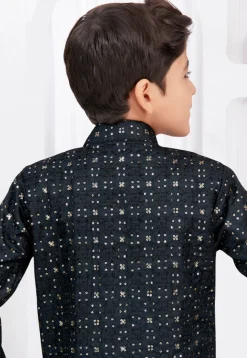 Embroidered Art Silk Jacquard Sherwani in Black
