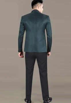 Embroidered Art Silk Jacquard Jodhpuri Suit in Teal Green