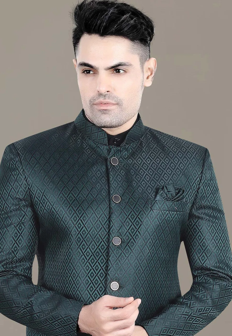 Embroidered Art Silk Jacquard Jodhpuri Suit in Teal Green