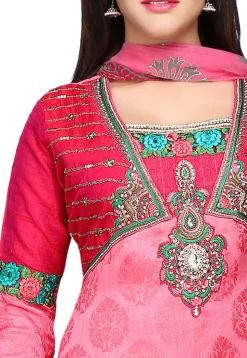 Embroidered Art Silk Jacquard Punjabi Suit in Pink